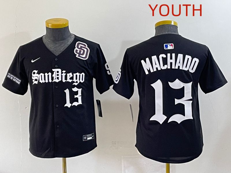 Youth 2025 San Diego Padres #13 Machado Black Five generations Joint Name Nike MLB Jersey style 13->youth mlb jersey->Youth Jersey